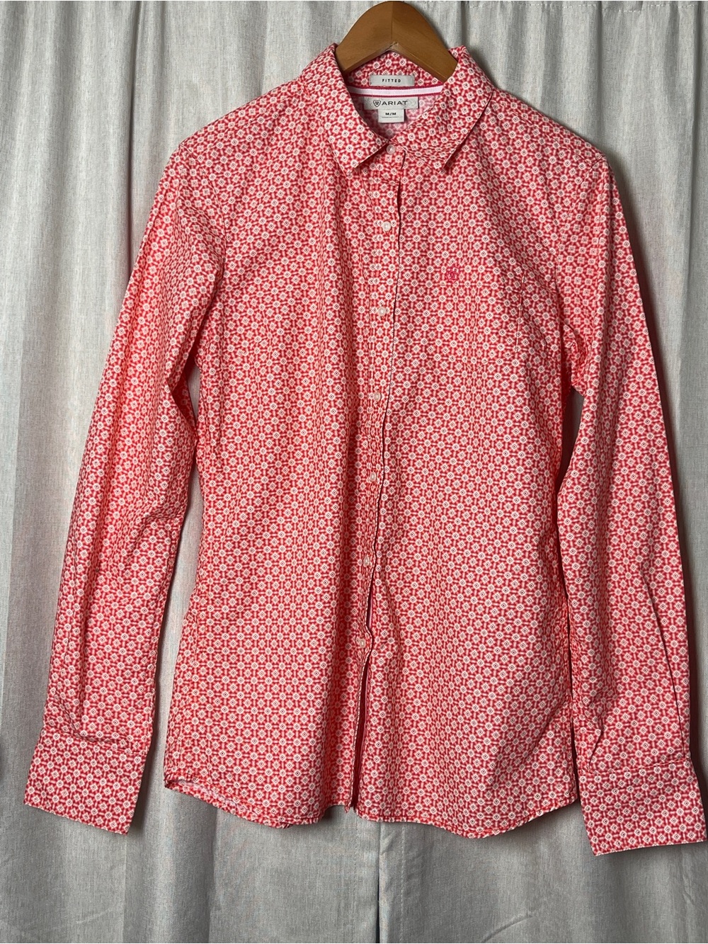 Women's Pink Geometric Western Theme Button Up Long Sleeve Size M